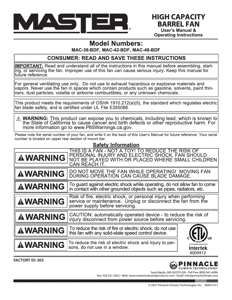 First page image of the manual for MAC-42-BDF
