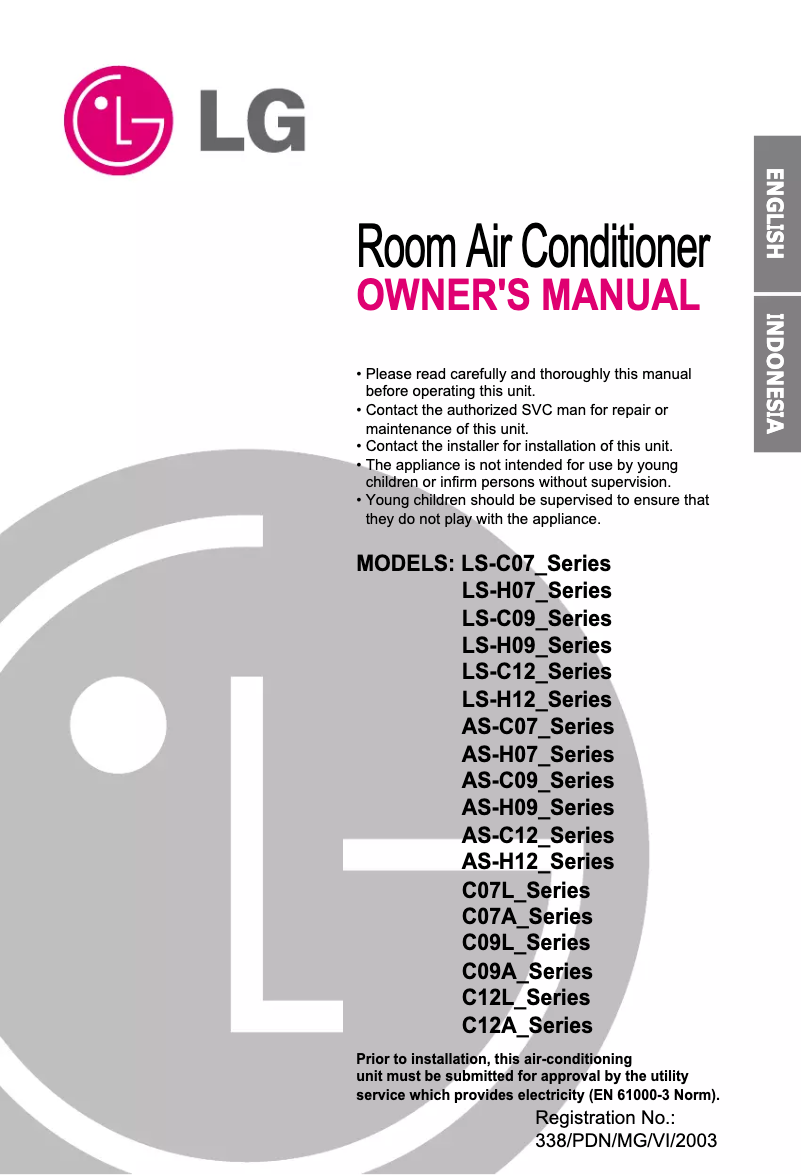 First page image of the manual for LSNC076ZMC0