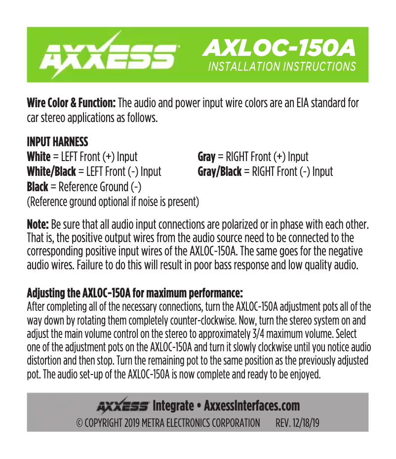 Page 1 of the manual User Manual AXESS AXLOC-150A