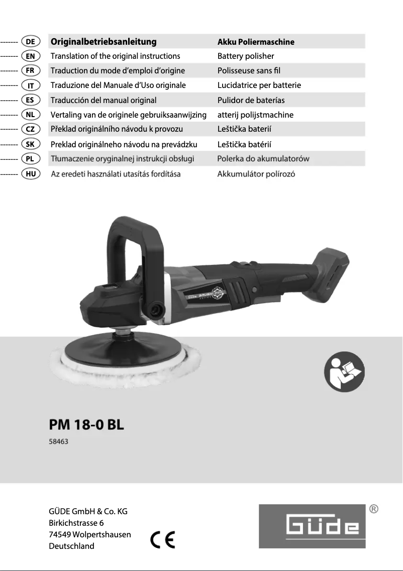 First page image of the manual for PM 18-0 BL
