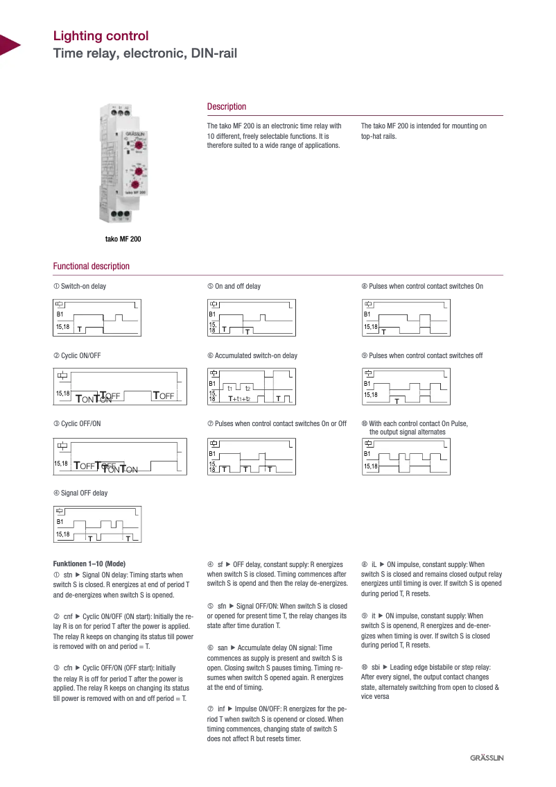 Page 1 of the manual Technical Sheet Grässlin tako MF 200
