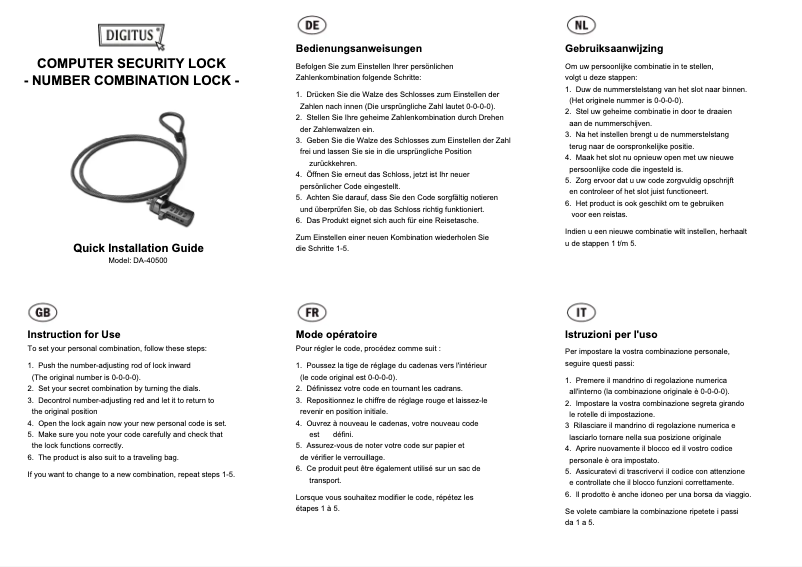 First page image of the manual for DA-40500