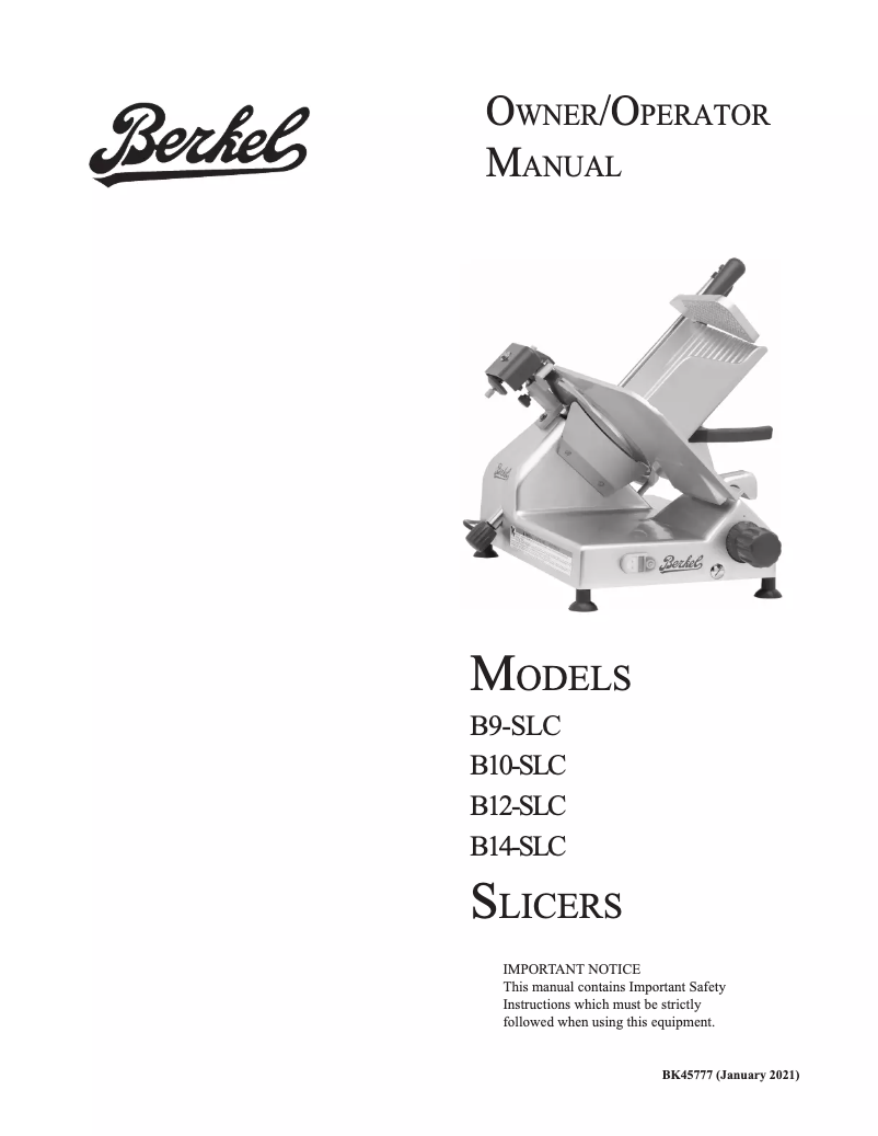 Page 1 of the manual User Manual Berkel B10-SLC