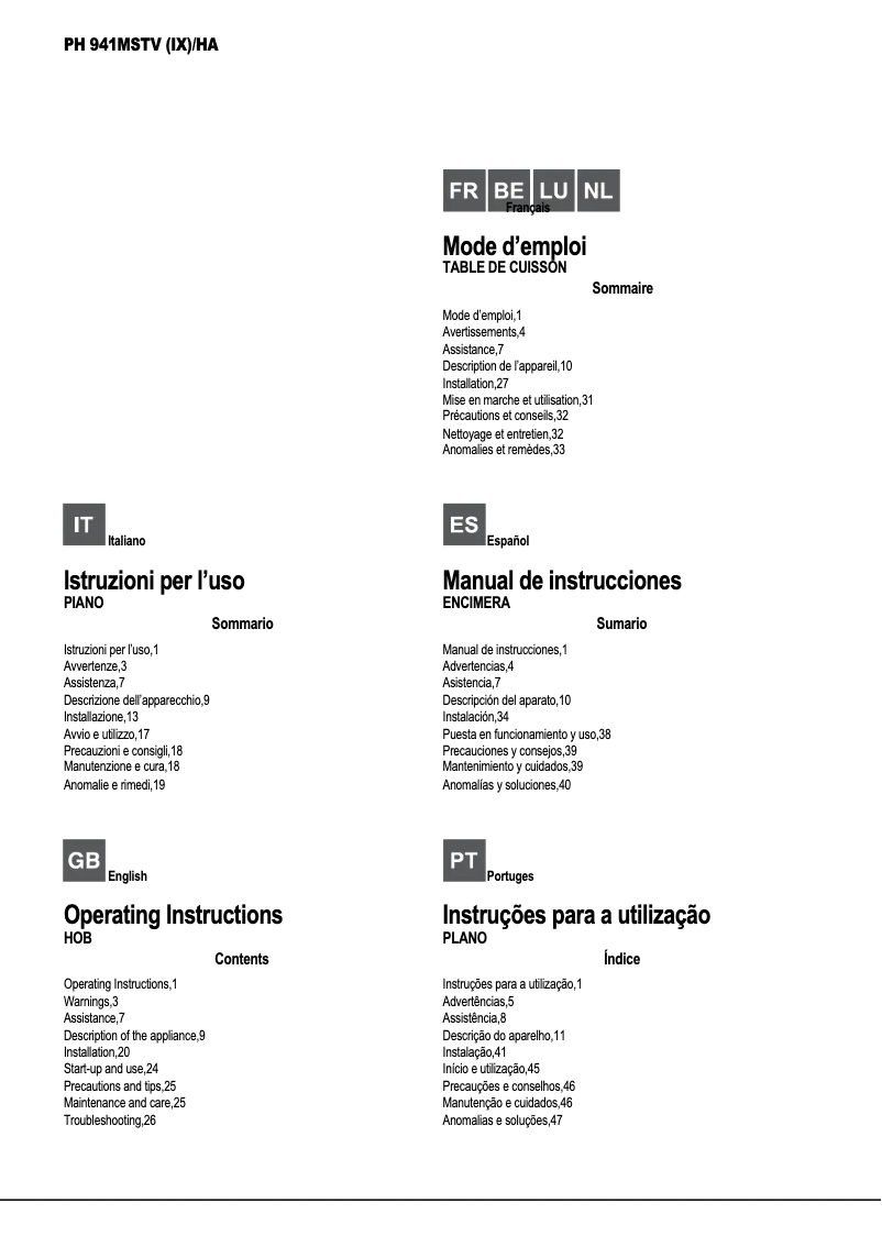 First page image of the manual for PH 941MSTV (IX)/HA