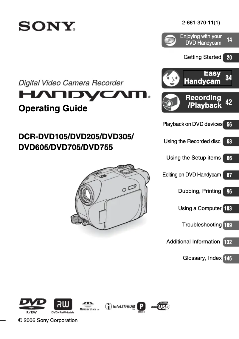 Page 1 of the manual User Manual Sony Handycam DCR-DVD105