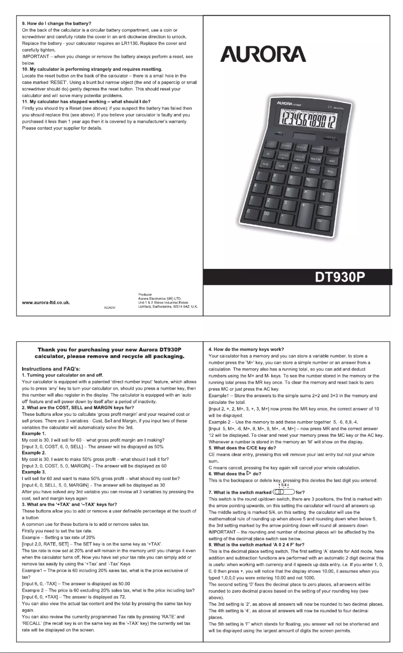First page image of the manual for DT930P