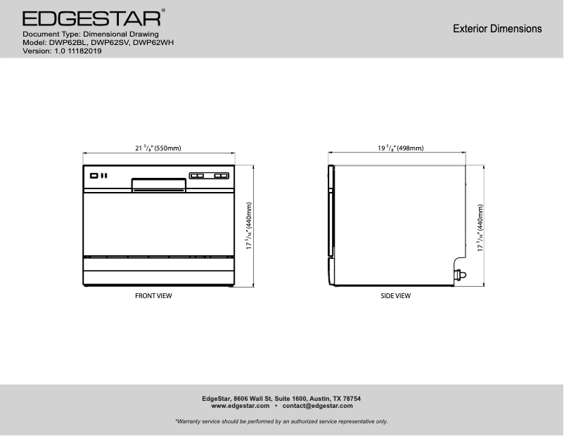 Page 1 of the manual Technical Sheet EdgeStar DWP62