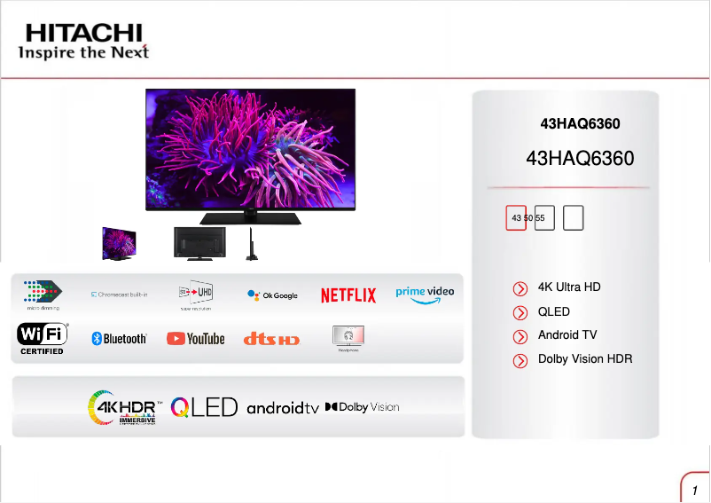 Page 1 of the manual User Manual Hitachi 43HAQ6360