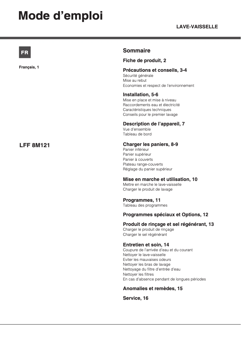 First page image of the manual for LFF 8M121 C