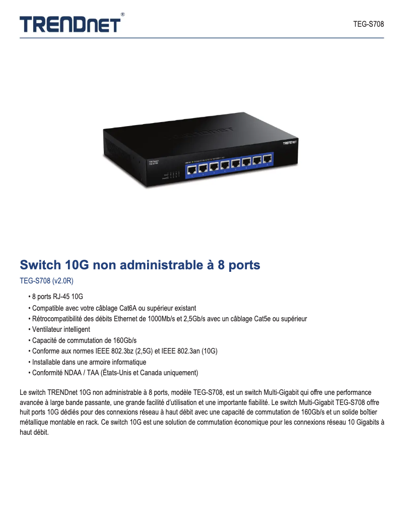 First page image of the manual for TEG-S708