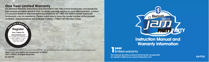 First page image of the manual for Jam Party HX-P730