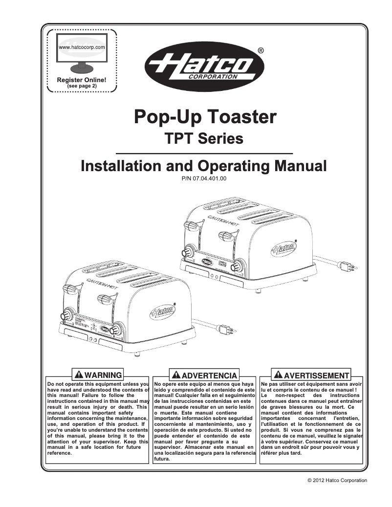 First page image of the manual for TPT-240