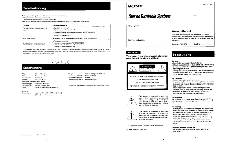 First page image of the manual for PS-LX120