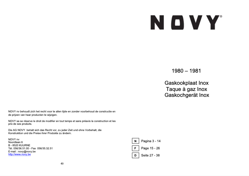 First page image of the manual for Inox 1981