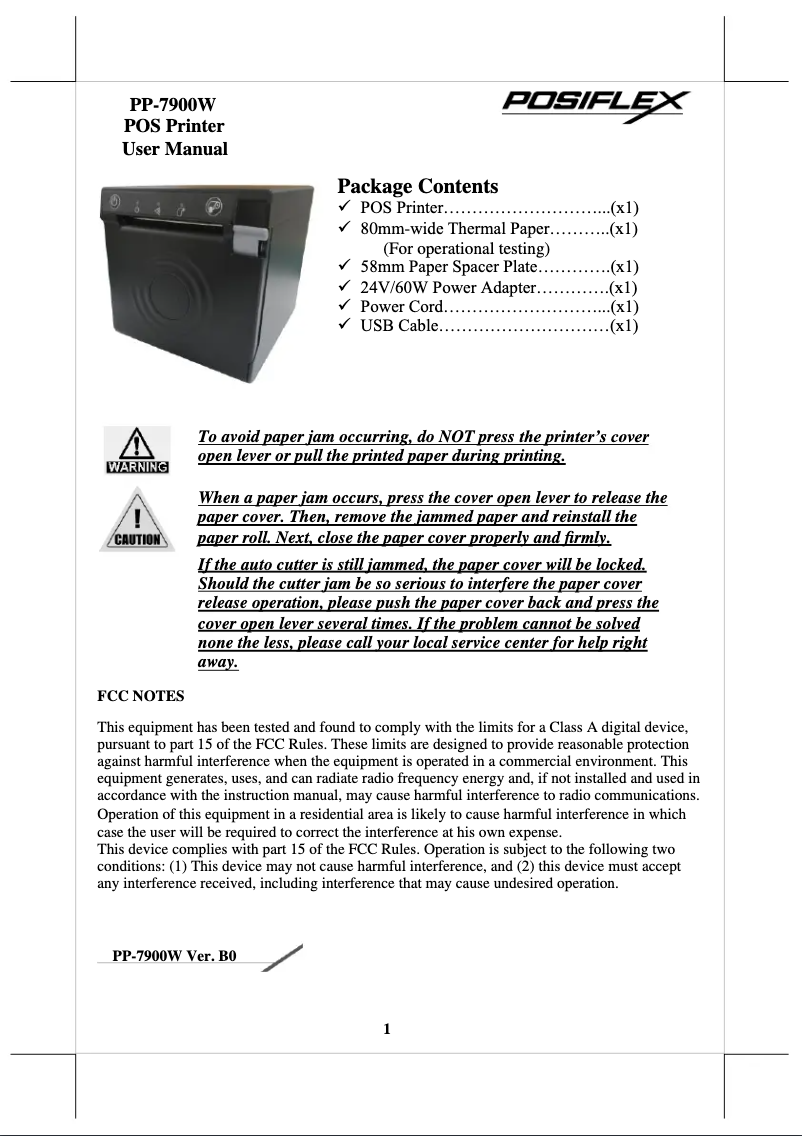 Page 1 of the manual User Manual Posiflex AURA PP-7900W