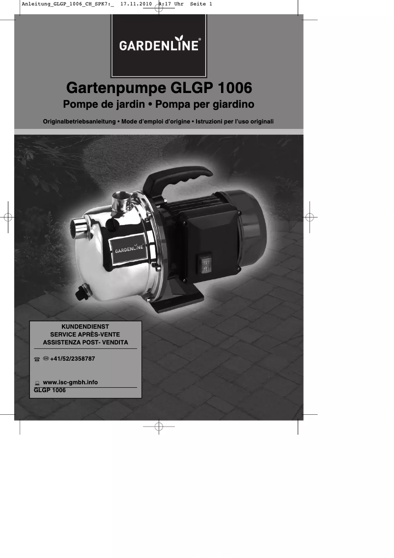 Page 1 of the manual User Manual Gardenline GLGP 1006