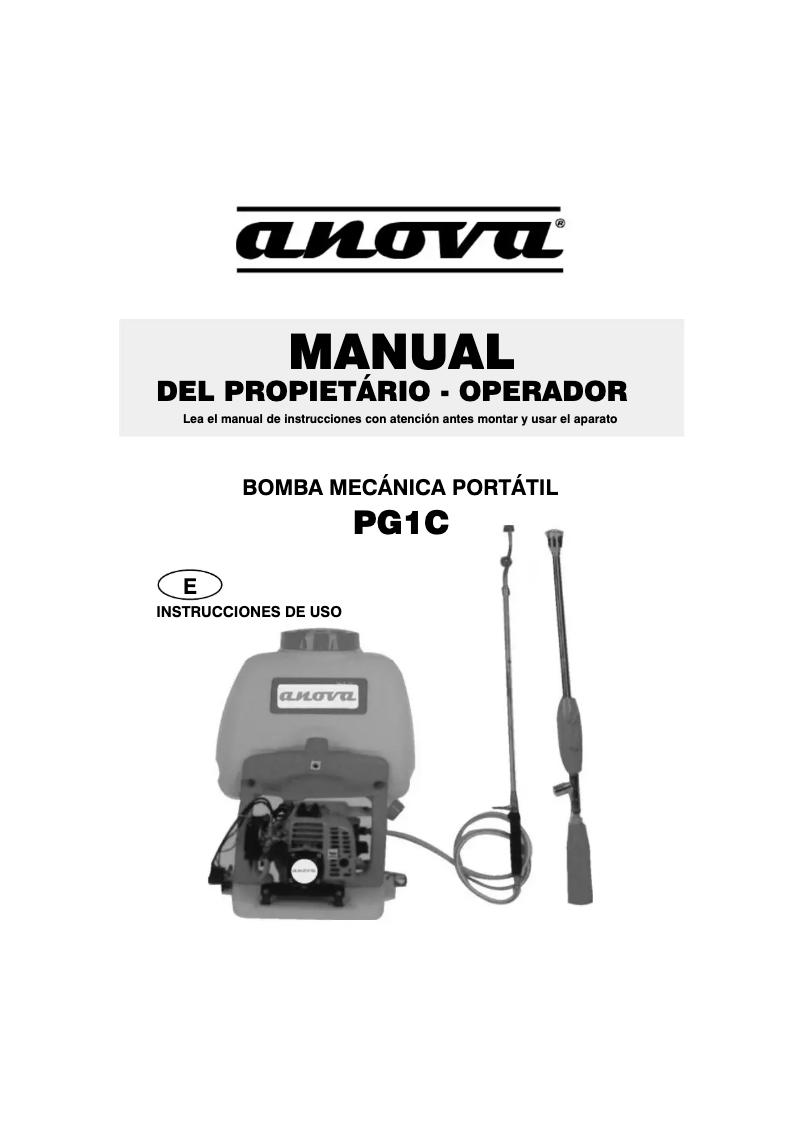 Page 1 of the manual User Manual Anova PG1C