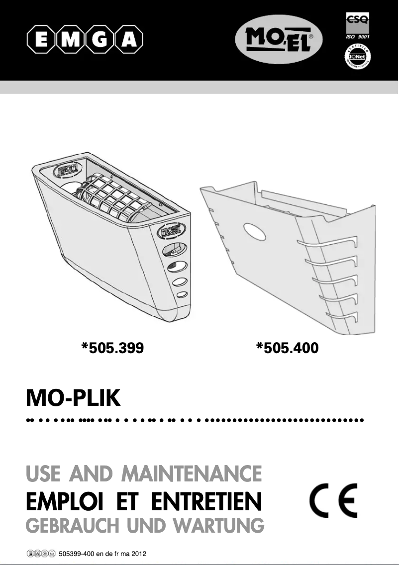First page image of the manual for Mo-Plick 505399