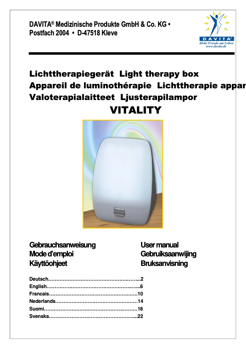 Page 1 of the manual User Manual Davita Vitality