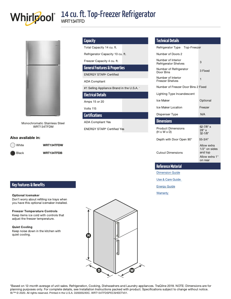 First page image of the manual for WRT134TFDW