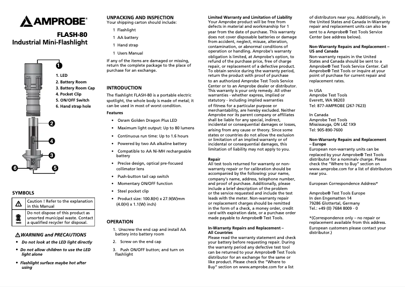 First page image of the manual for FLASH-80