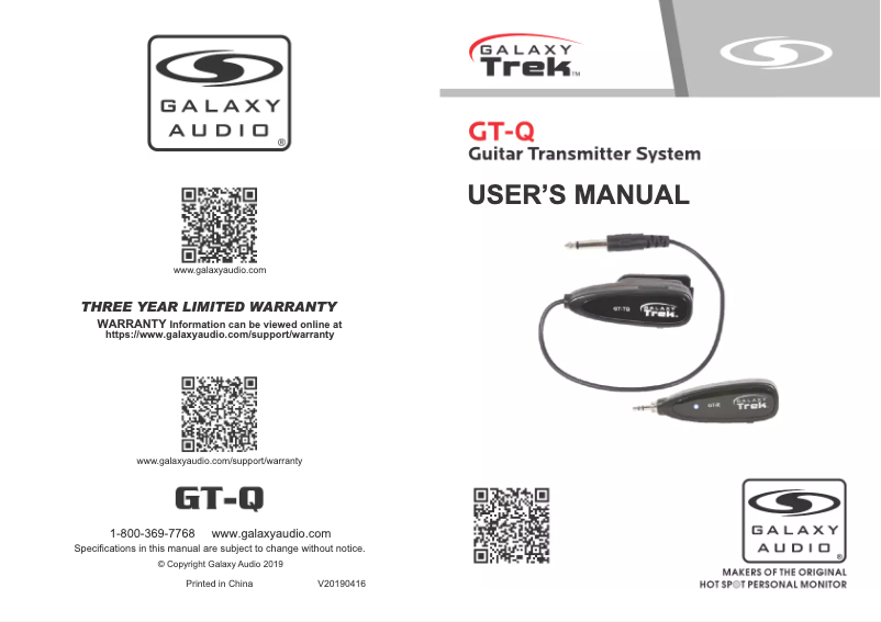 Image de la première page du manuel de l'appareil Trek GT-Q