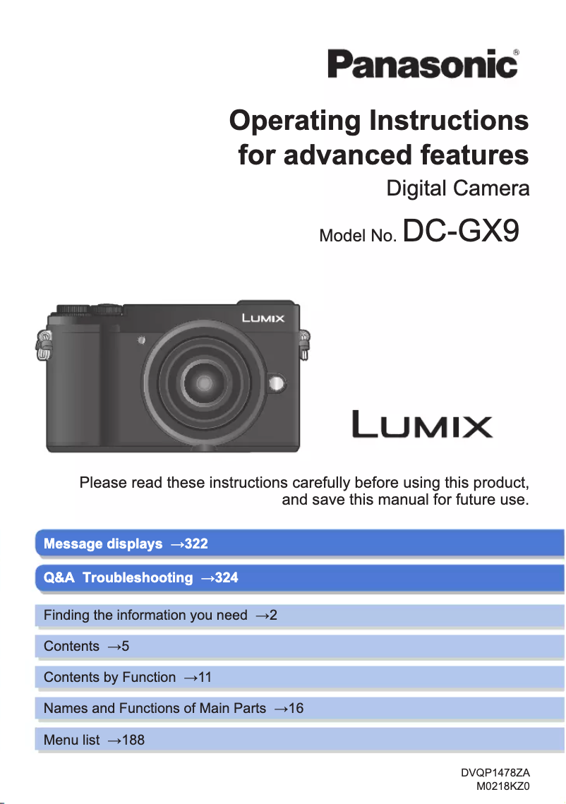 First page image of the manual for Lumix DC-GX9K