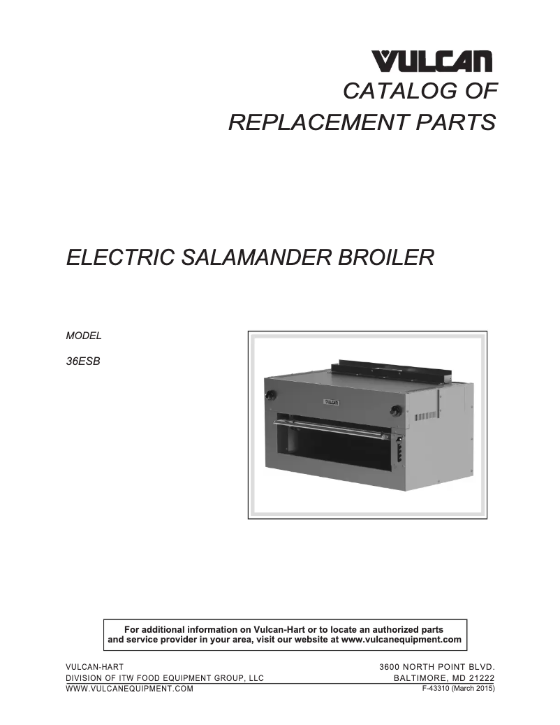Page 1 of the manual Catalogue Vulcan 36ESB