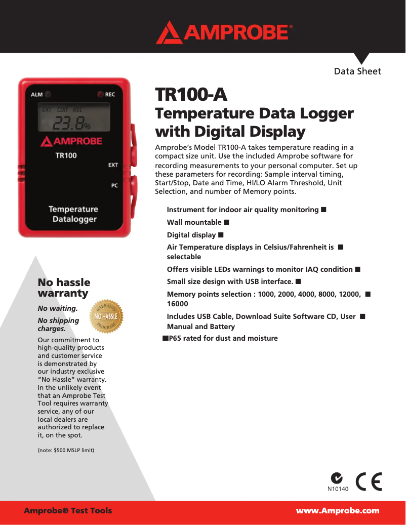 First page image of the manual for TR100-A