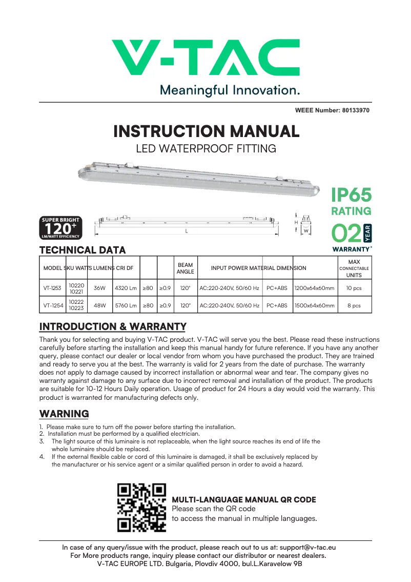 Page 1 of the manual User Manual V-TAC VT-1253