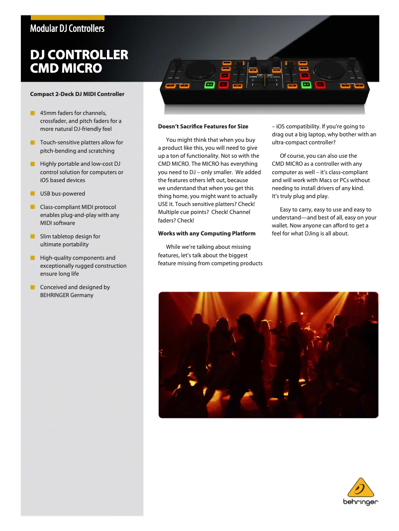 Page 1 of the manual Brochure Behringer CMD MICRO