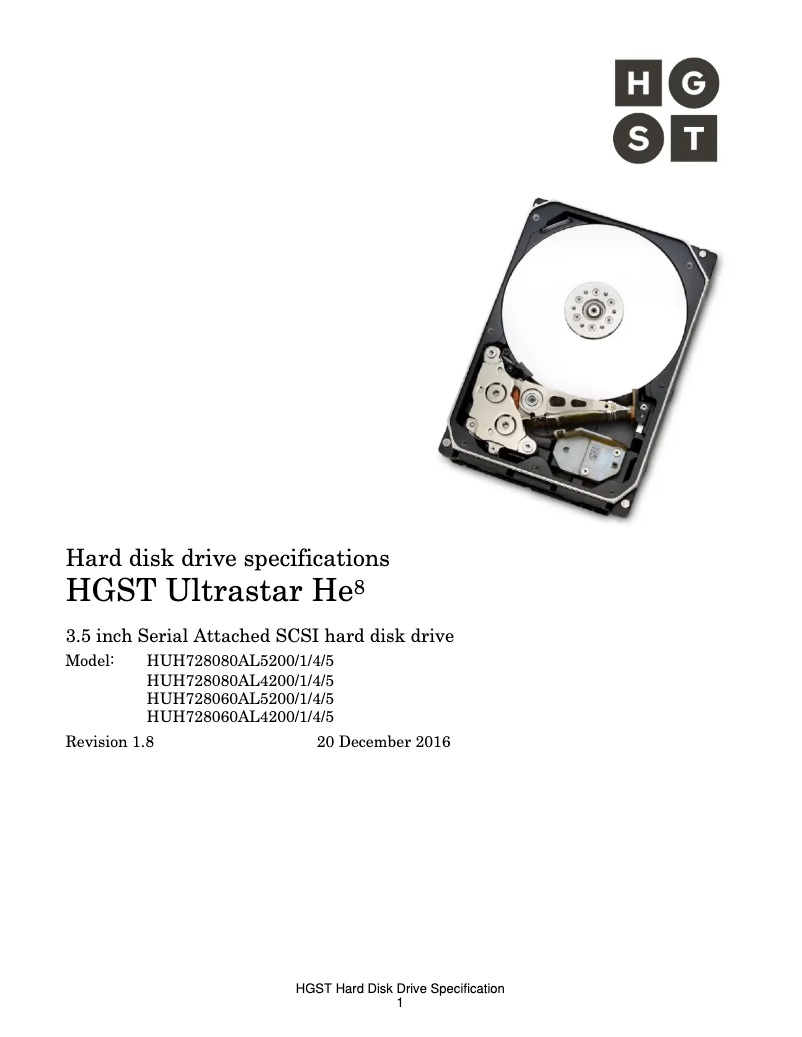 Page 1 of the manual User Manual HGST Ultrastar He8
