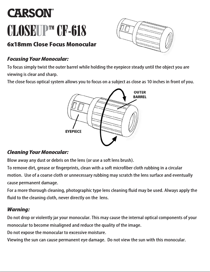 Page 1 of the manual User Manual Carson CloseUp CF-618