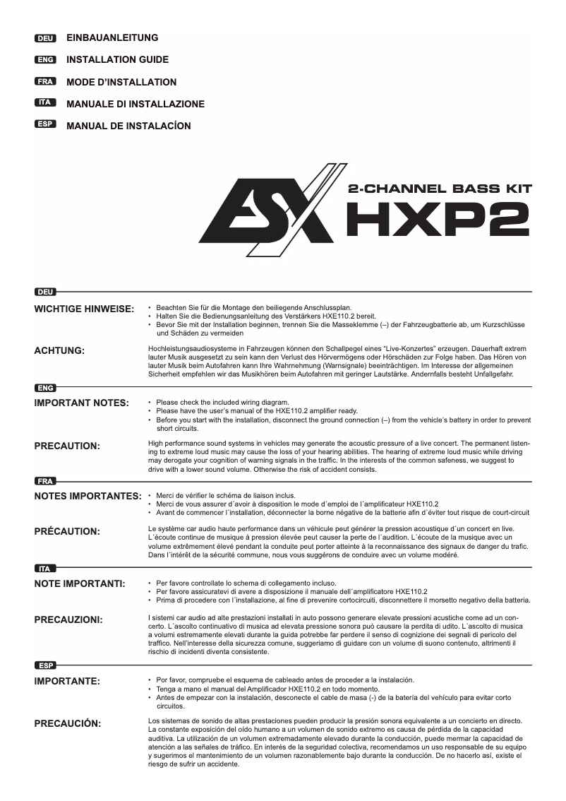 First page image of the manual for HXP2