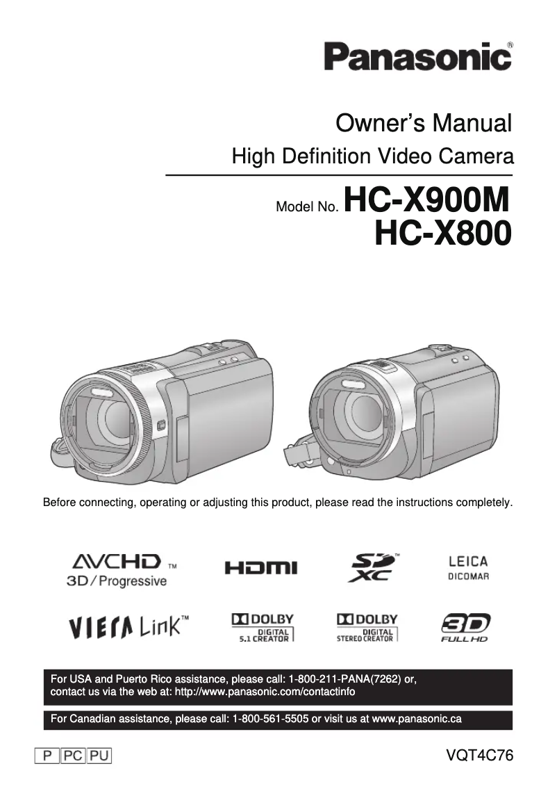 First page image of the manual for HC-X900M