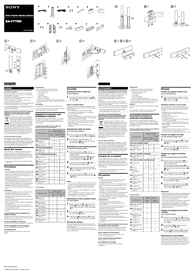 First page image of the manual for SA-FT7ED
