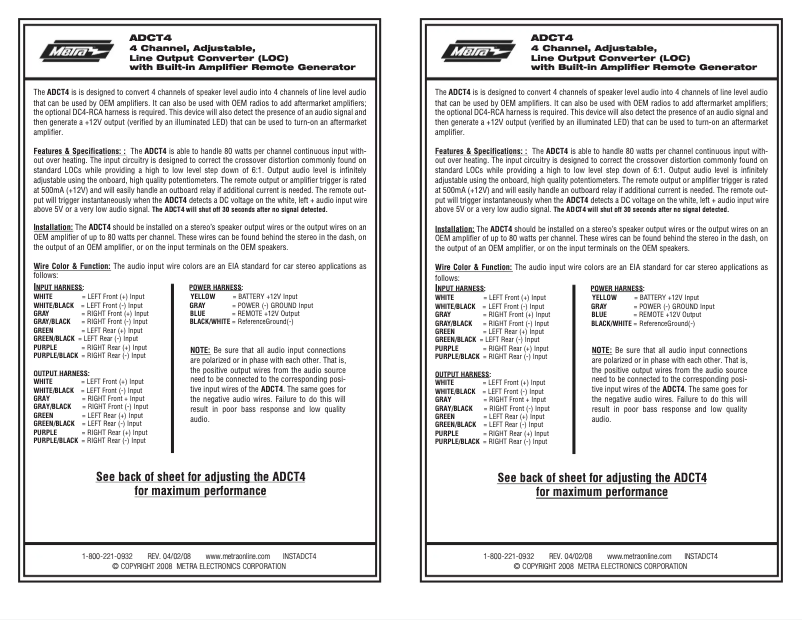 Page 1 de la notice Manuel utilisateur Metra AX-ADCT4