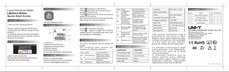 Page 1 de la notice Manuel utilisateur Uni-T LM40M