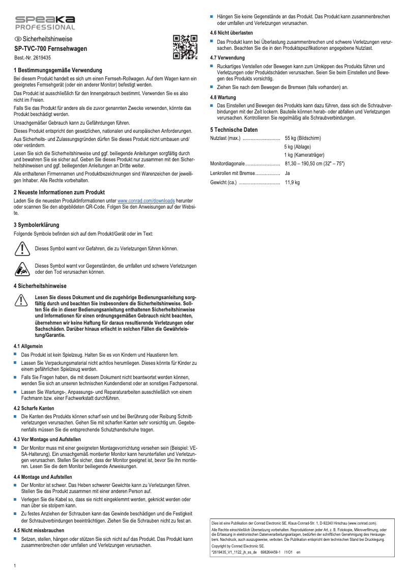 First page image of the manual for SP-TVC-700