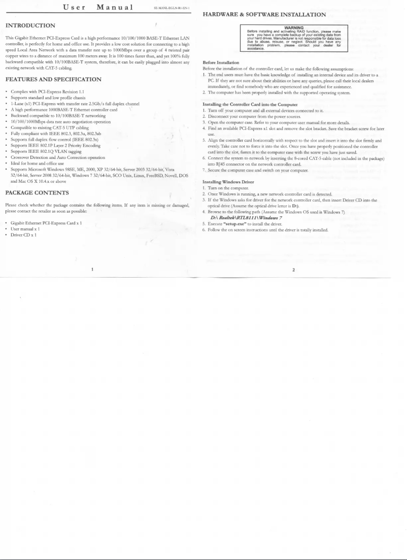 First page image of the manual for SD-PEX24009