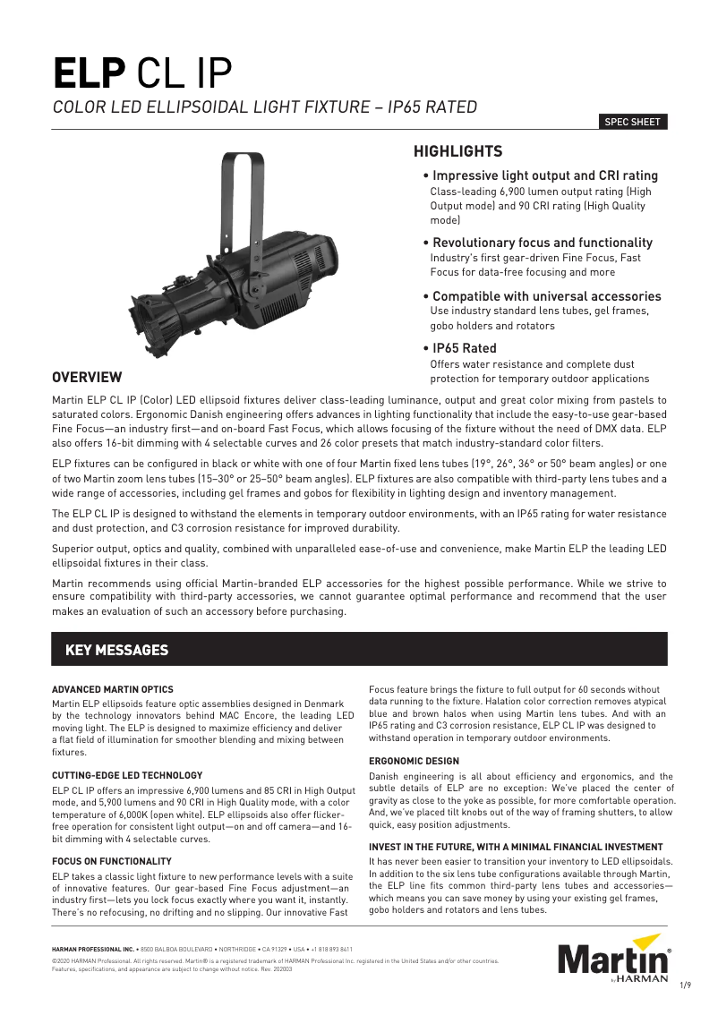 Page 1 of the manual Technical Sheet Martin ELP CL IP LED Profile