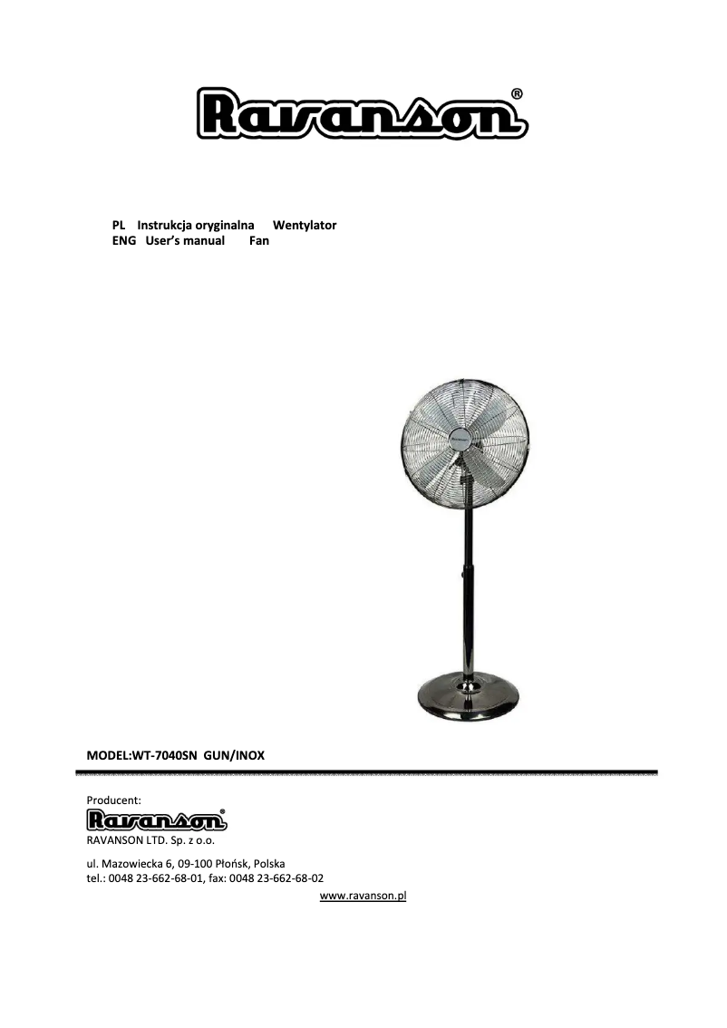 Page 1 of the manual User Manual Ravanson WT-7040S