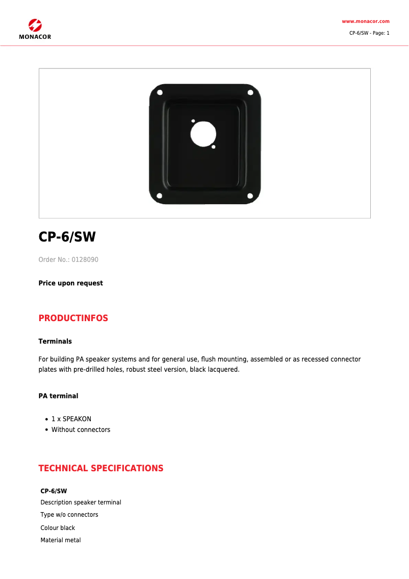Page 1 of the manual User Manual Monacor CP-6/SW