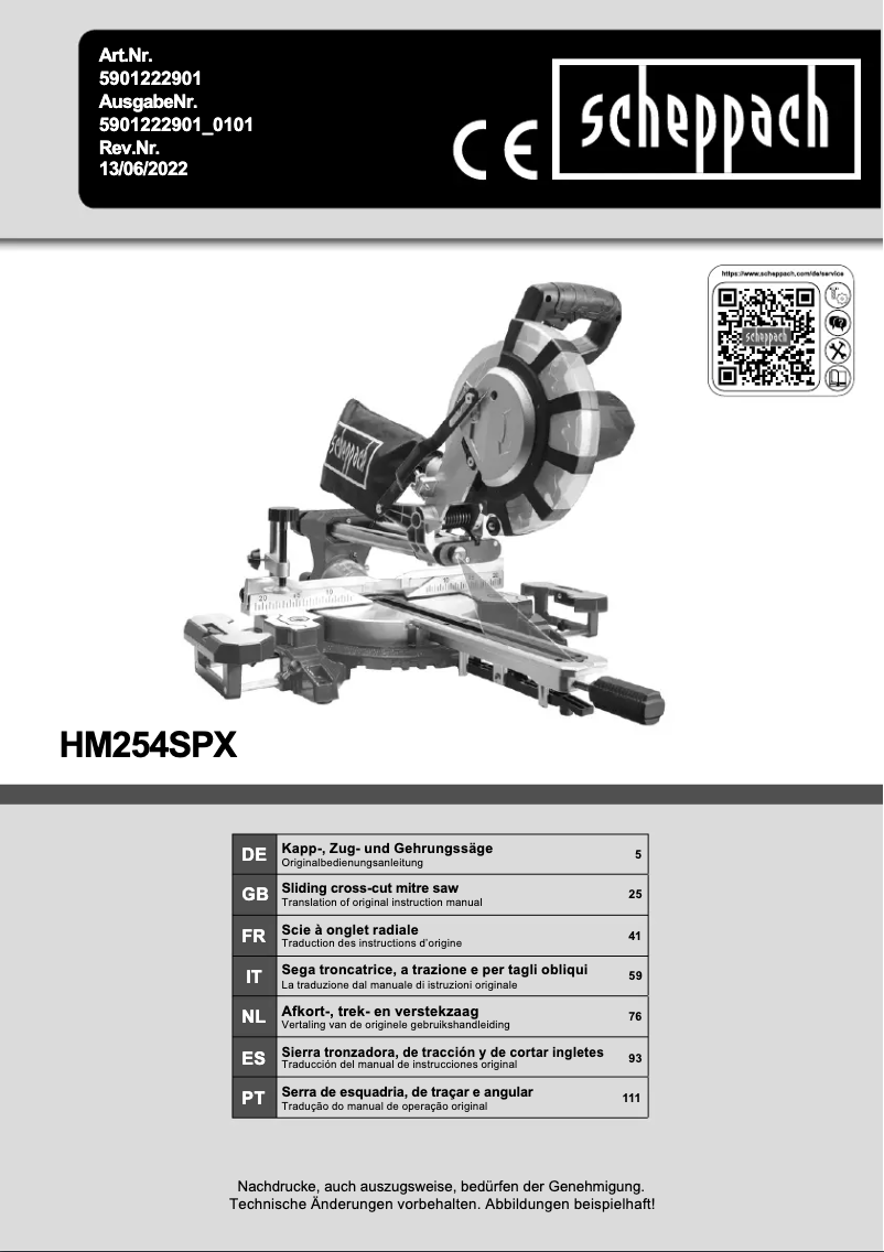 Page 1 of the manual User Manual Scheppach HM254SPX