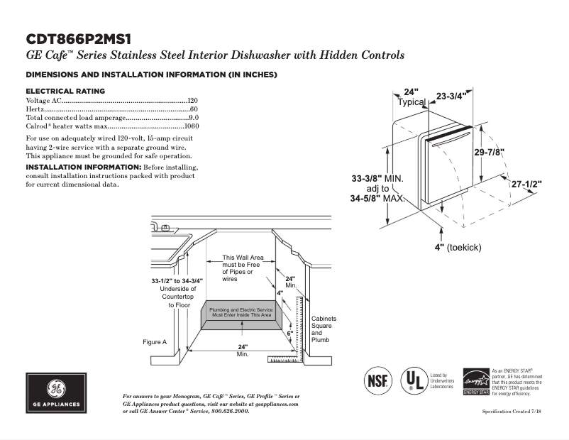 Page 1 of the manual Technical Sheet GE Café CDT866P2MS1