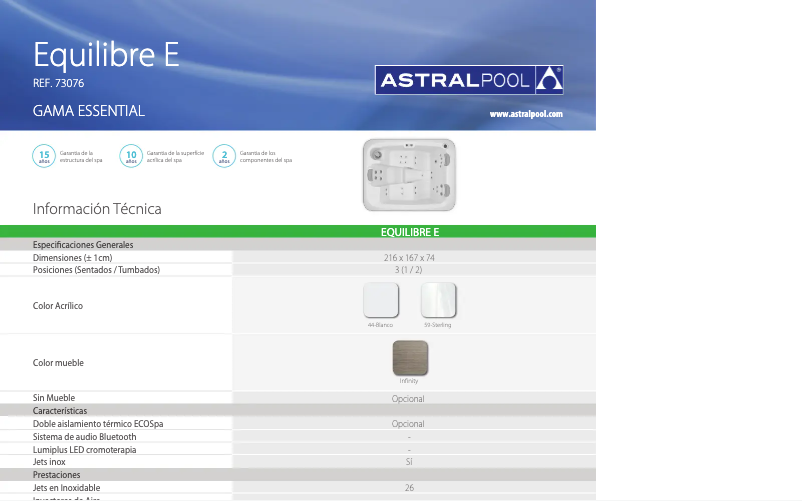 Page 1 of the manual Technical Sheet AstralPool Equilibre E