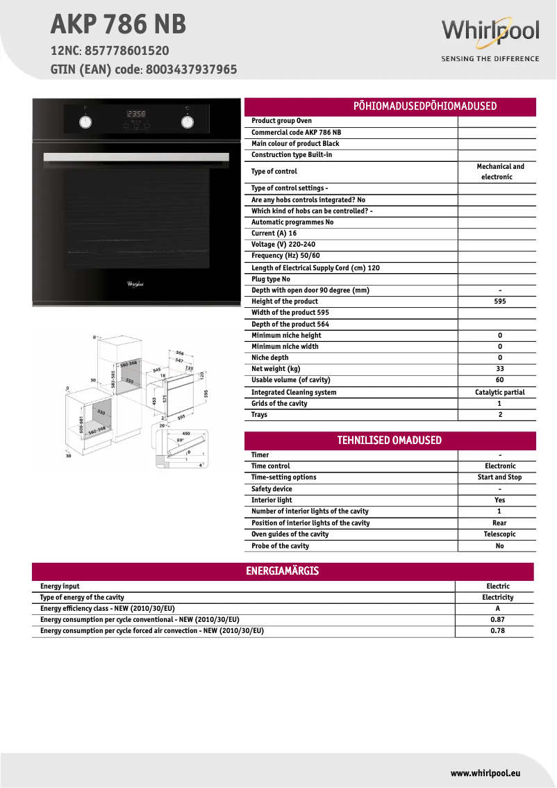 First page image of the manual for AKP 786 NB