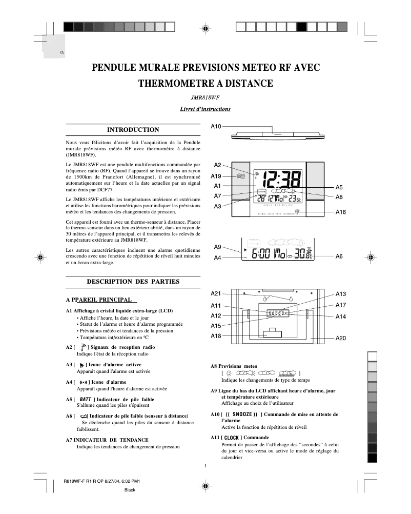 Page 1 of the manual User Manual Oregon Scientific JMR818WF