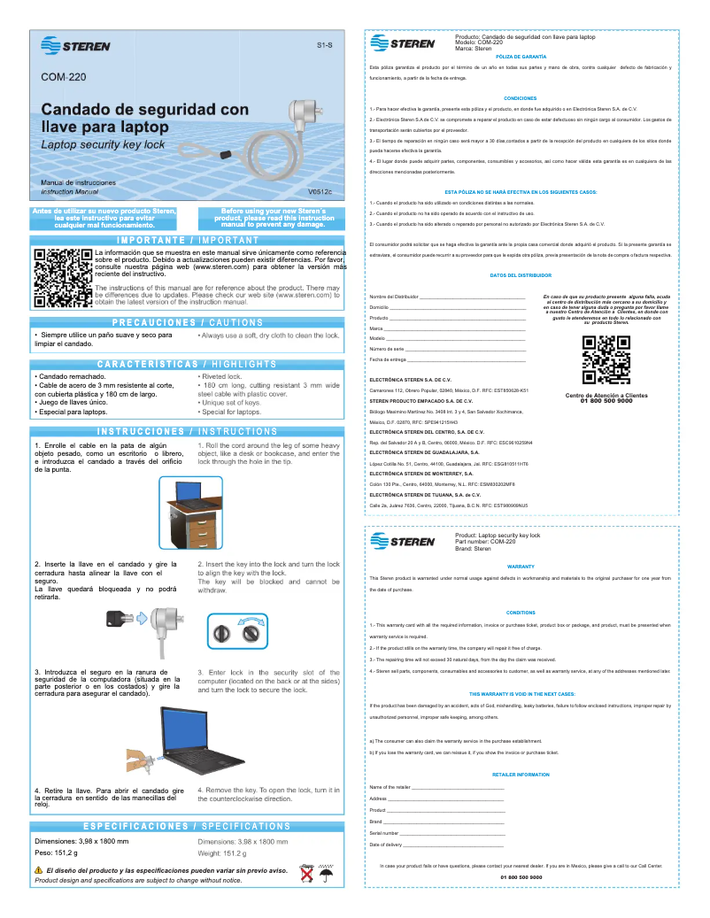 Page 1 of the manual User Manual Steren COM-220