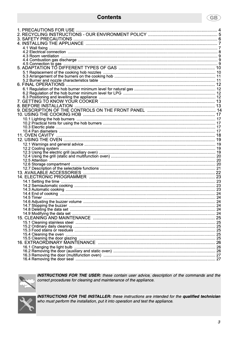 Page 1 of the manual User Manual Smeg SY4110